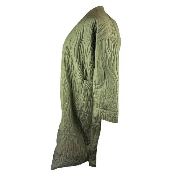 *Damaged* Calme Johnny Was Ava Quilted Wrap Belted Robe Coat Green Size XS *Flaw - Picture 11 of 16